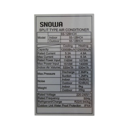کولر گازی اسنوا SS-24BHCH Snowa Air Conditioner BTU 24000