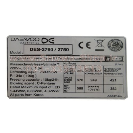 ساید بای ساید دوو الکترونیک Secret Series مدل DES-2760GW اندازه 27 فوت Daewoo Electronics